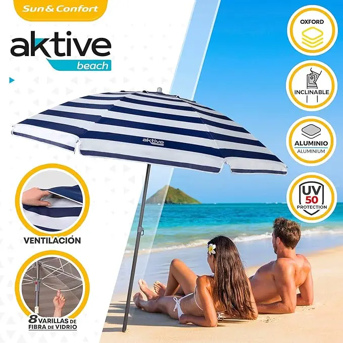 Sombrilla de Playa Extra Grande AKTIVE (Ø 220 cm, UV50)